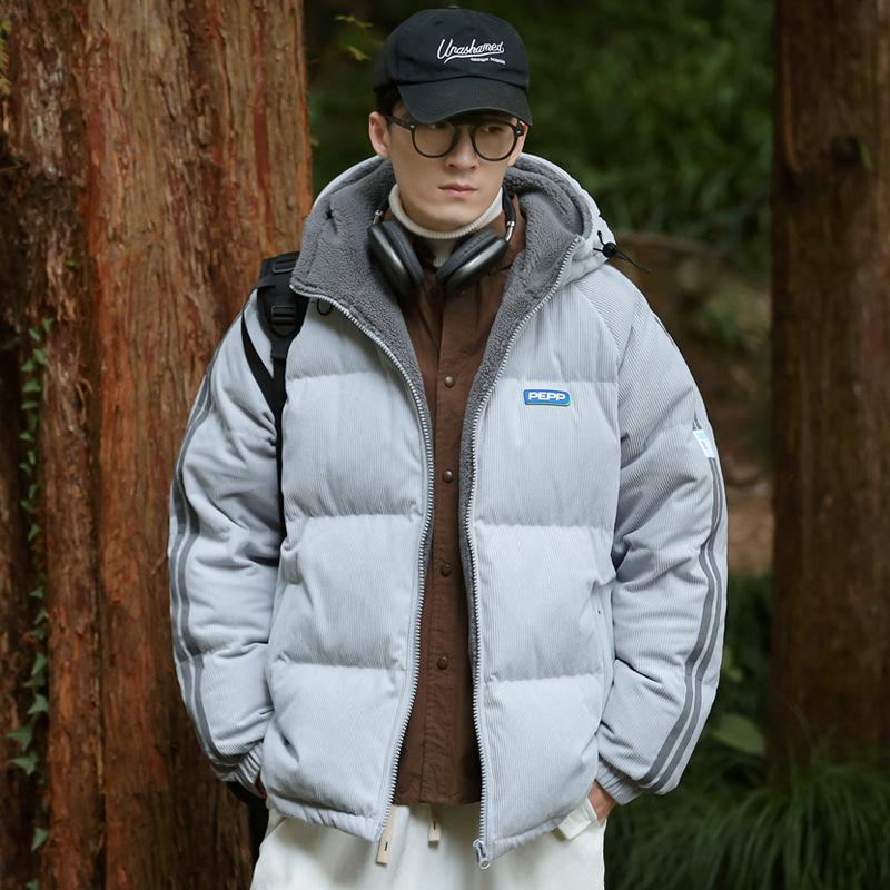Lamb wool men's new winter Korean style warm thickened hooded loose cotton coat trendy couple internet celebrity jacket for men