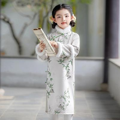 Neues Winter-Qipao für Mädchen 2025: Langarm-Prinzessinnenkleid für größere Kinder - Herbst/Winter Chinesischer Stil