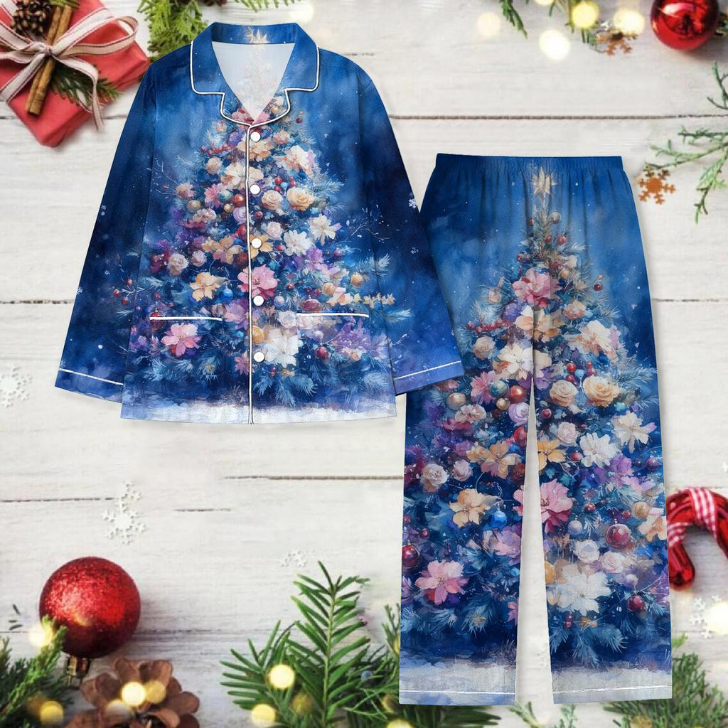Ladies' Christmas Printed Long Sleeved Long Pants Casual Home Set