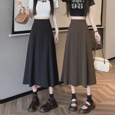 Mature Style Women's High Waist Spring A-Line Skirt - Mid-Length, Slim Pleated, Large Swing, Small Size