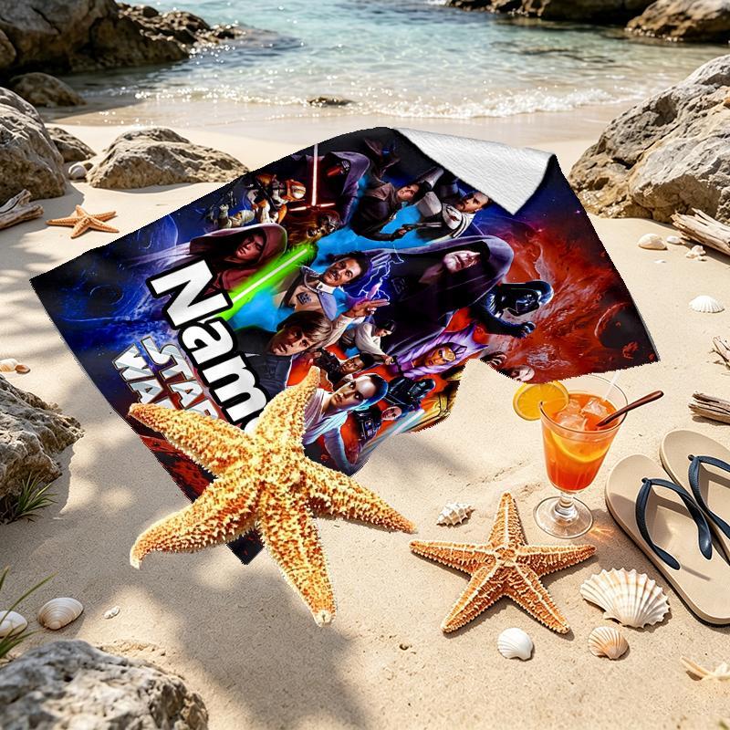 Custom Name Personalized Star Wars Print Beach Towel, for Trip Camping Beach Party Home Decor, Birthday Gift for Family & Friends