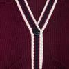2025 Spring V-Neck Dark Red Color Block Stripe Knit Cardigan - European & American Style