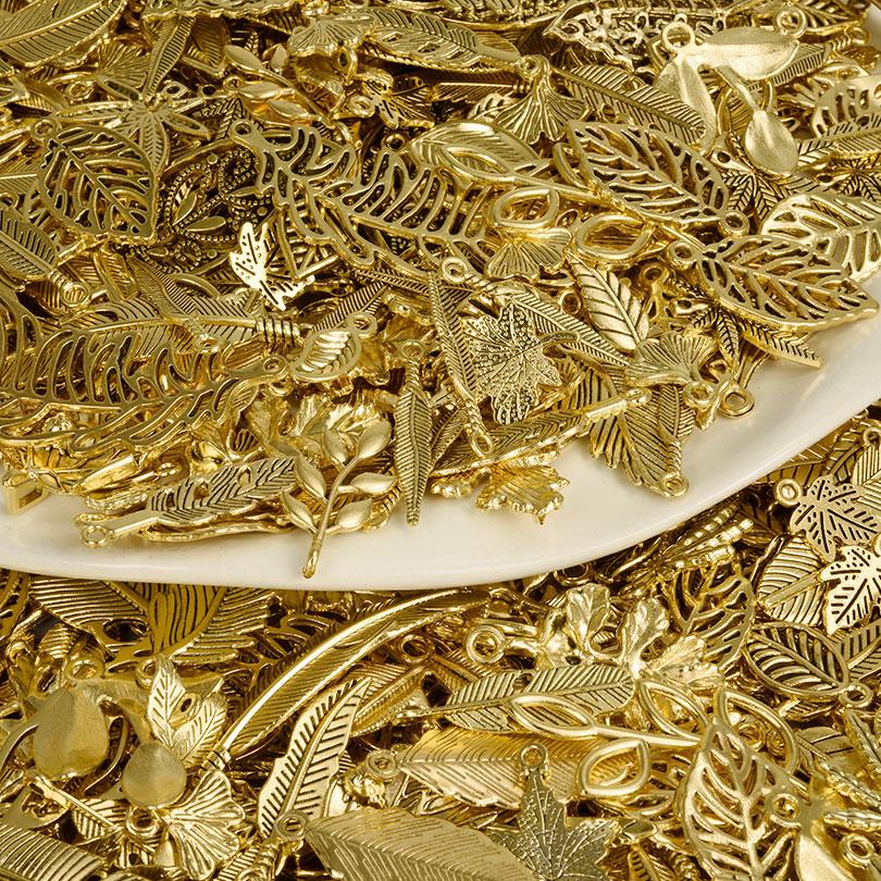 Vintage Metal Plant Leaves DIY Charms For Jewelry Making Supplies Bulk 10/20/30/50pcs Random Mix Charm Pendant Handmade Bracelet