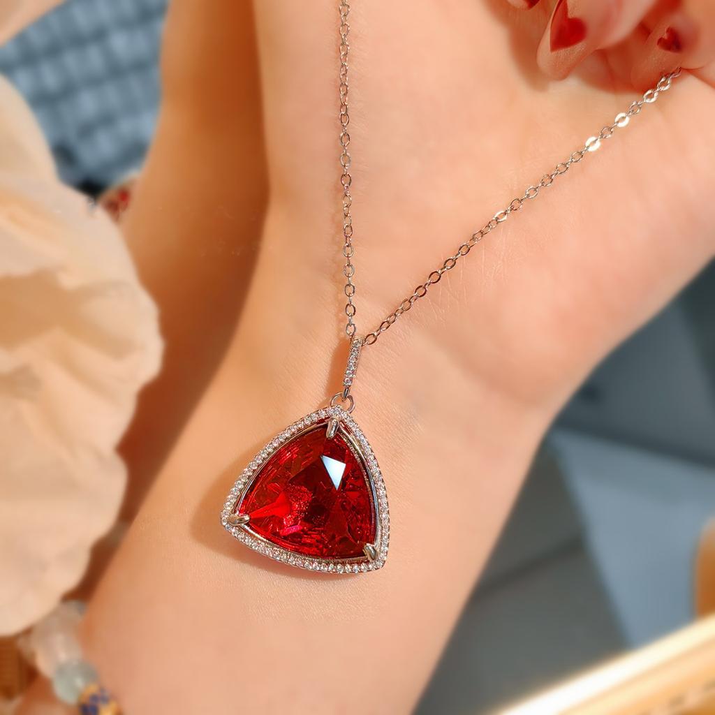 Bird'S Nest Cut Red Diamond Fat Triangle Ring Set Women'S Luxury Royal Sapphire Earrings Pendant