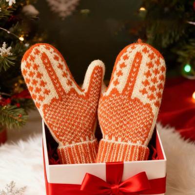 1 Paar Fäustlinge Lustige Mittelfinger-Handschuhe Winter Strick Warm Neuheit Orange Strickmuster Gag-Geschenk