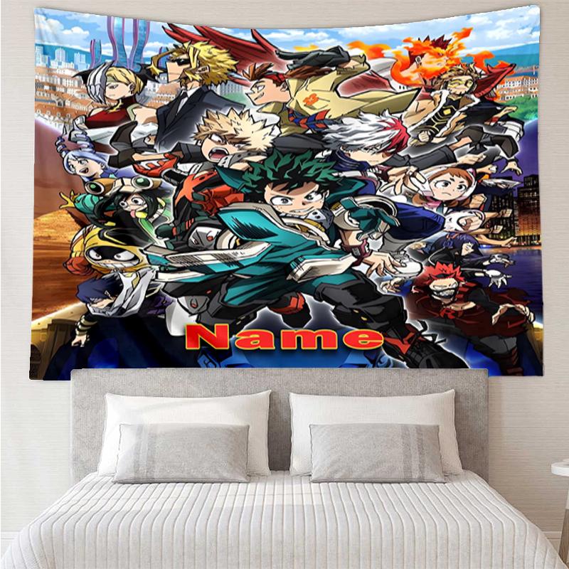 Custom Name My Hero Academia Print Tapestry, Backdrop, Easy Setup, Ideal for Bedroom, Office & Living Room, with Aesthetic Wall Hanging Decor.