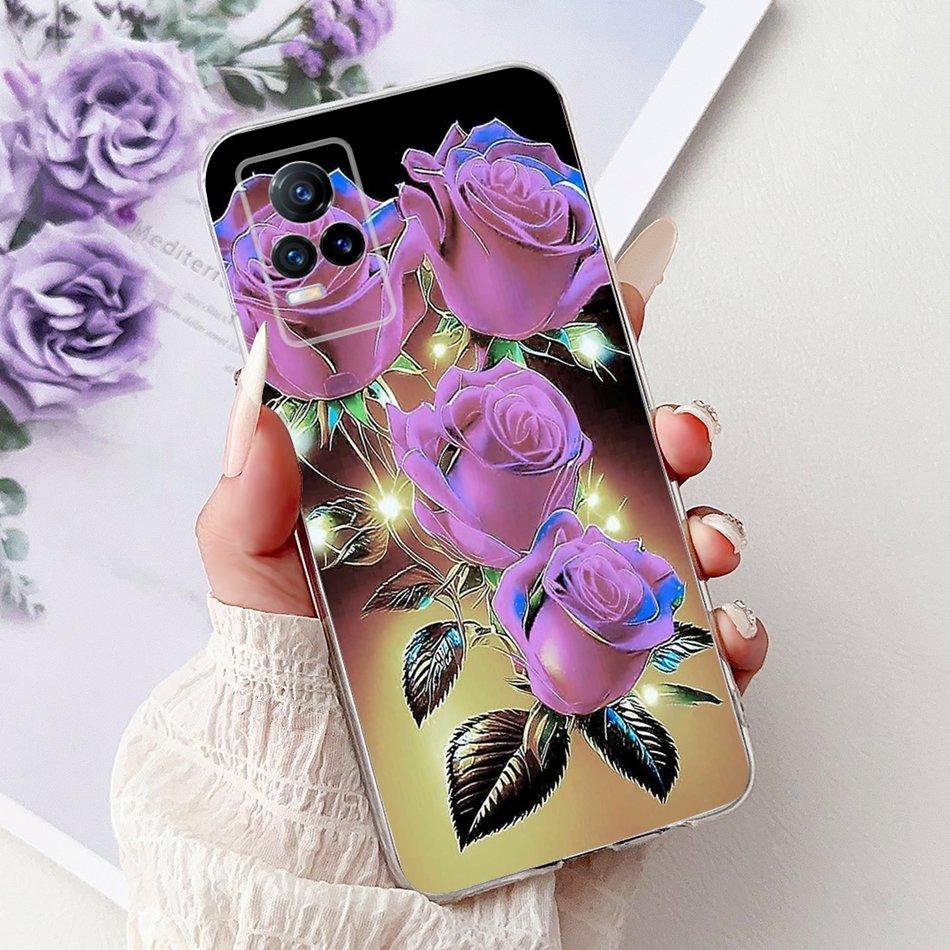 For Vivo V21e V2061 / V21 4G 5G V2050 V2066 Phone Case VivoV21e V 21 4G Elegant Floral Cat Printing Soft Silicone TPU Cases