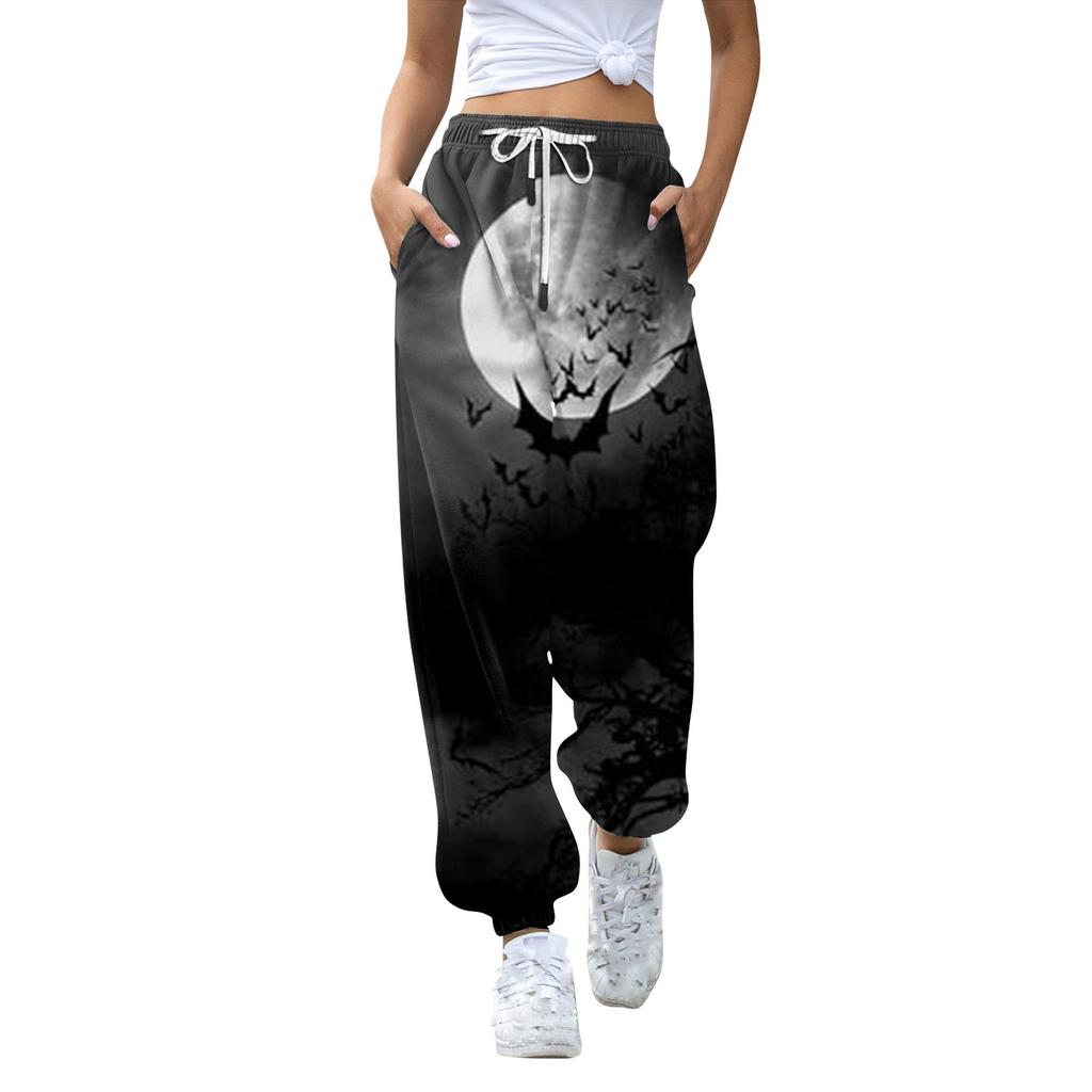 Women's Casual Fashion Halloween Printed Leisure Pants Sweatpants Trousers Drawstring Elastic Waist Drawstring Drawstring Pants