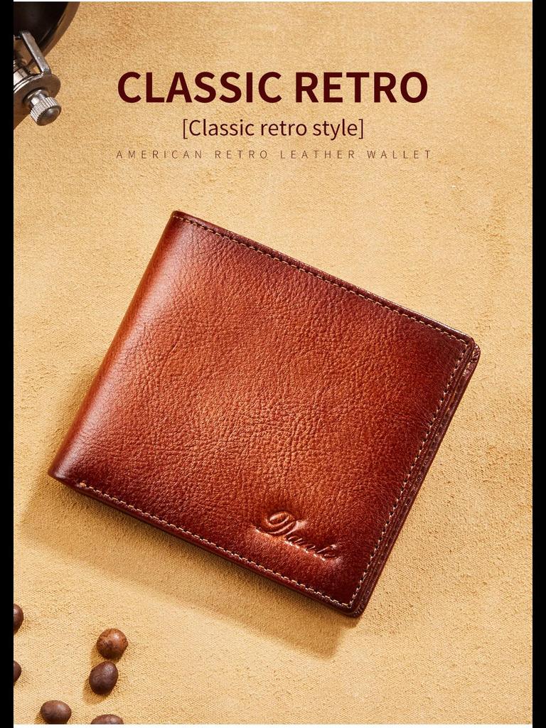 Популярний чоловічий шкіряний гаманець із складеним потрійним складенням із ретро-відтінком, першим шаром волової шкіри, захистом від крадіжки та розмагнічуванням.