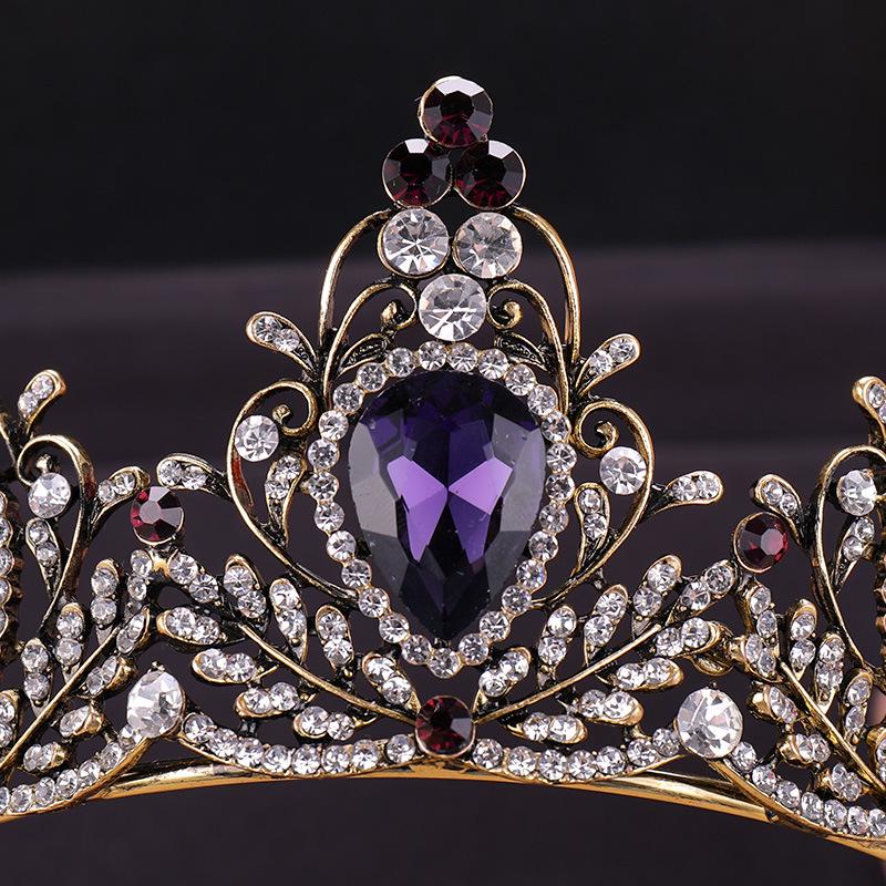 Baroque Vintage Gold Color Purple Crystal Bridal Tiaras Crowns Rhinestone Pageant Diadem Crown Hairband Wedding Hair Accessories
