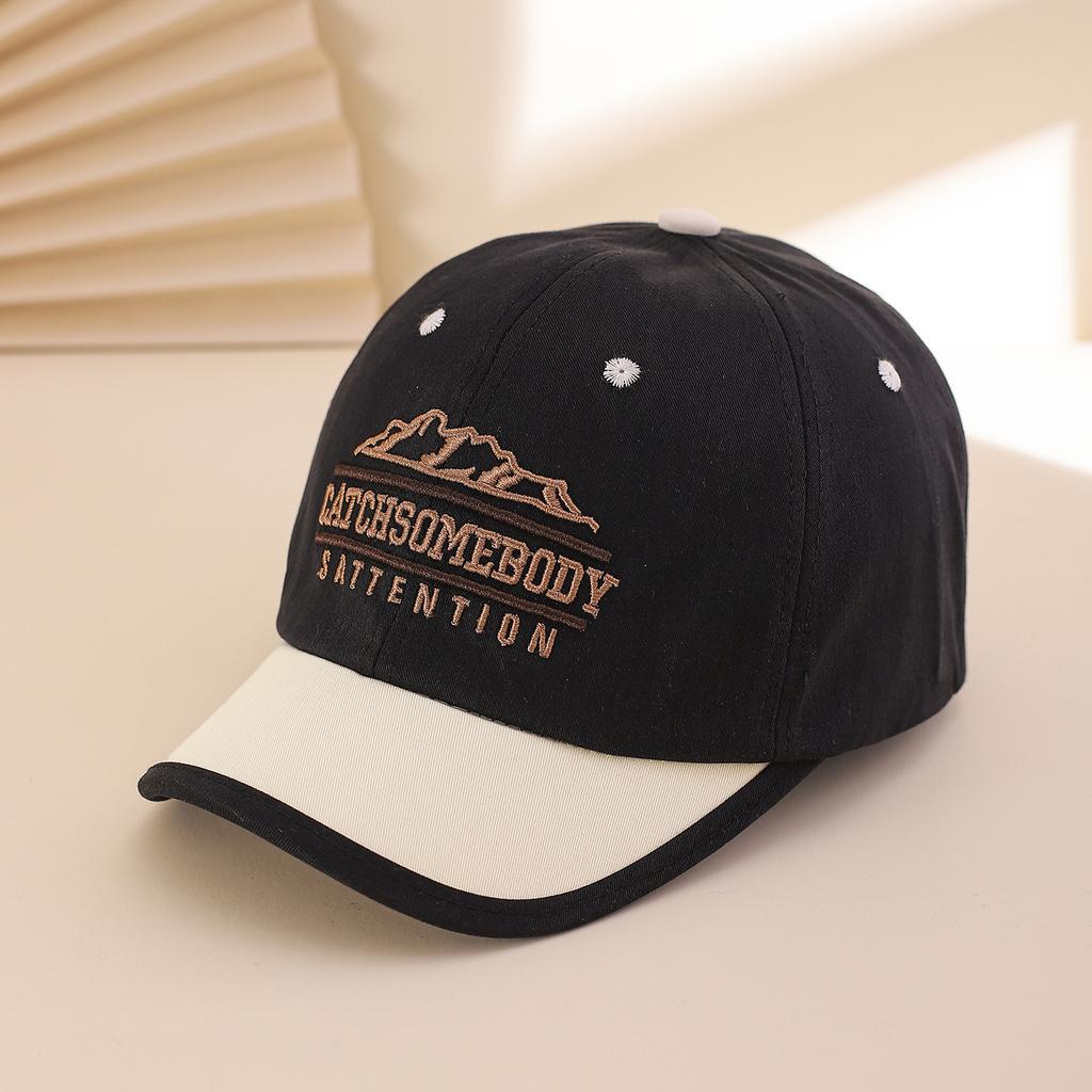 Fashion Embroidered Letter Patched Mountain Peak Short Brim Baseball Cap, Soft Top Adjustable Snapback Hat for Outdoor Cycling