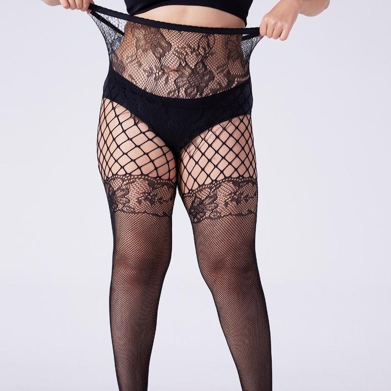 Kave  Y2K Sexy Black Fishnet Tights Lace Flower Bottomed Stockings Goth Punk Mesh Jacquard Hollowed Pantyhose Body Stockings