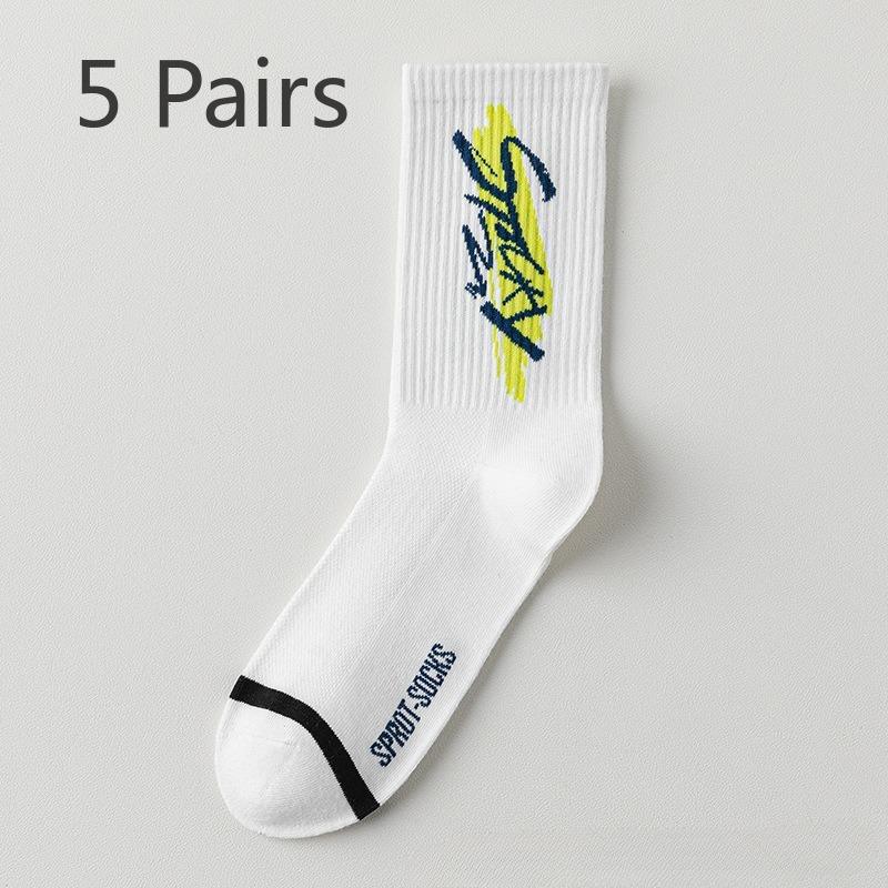 5 Pairs of Summer Socks Men's Mid-calf Cotton Anti-odour Cotton Mesh Breathable Summer Thin Youth Basketball Socks