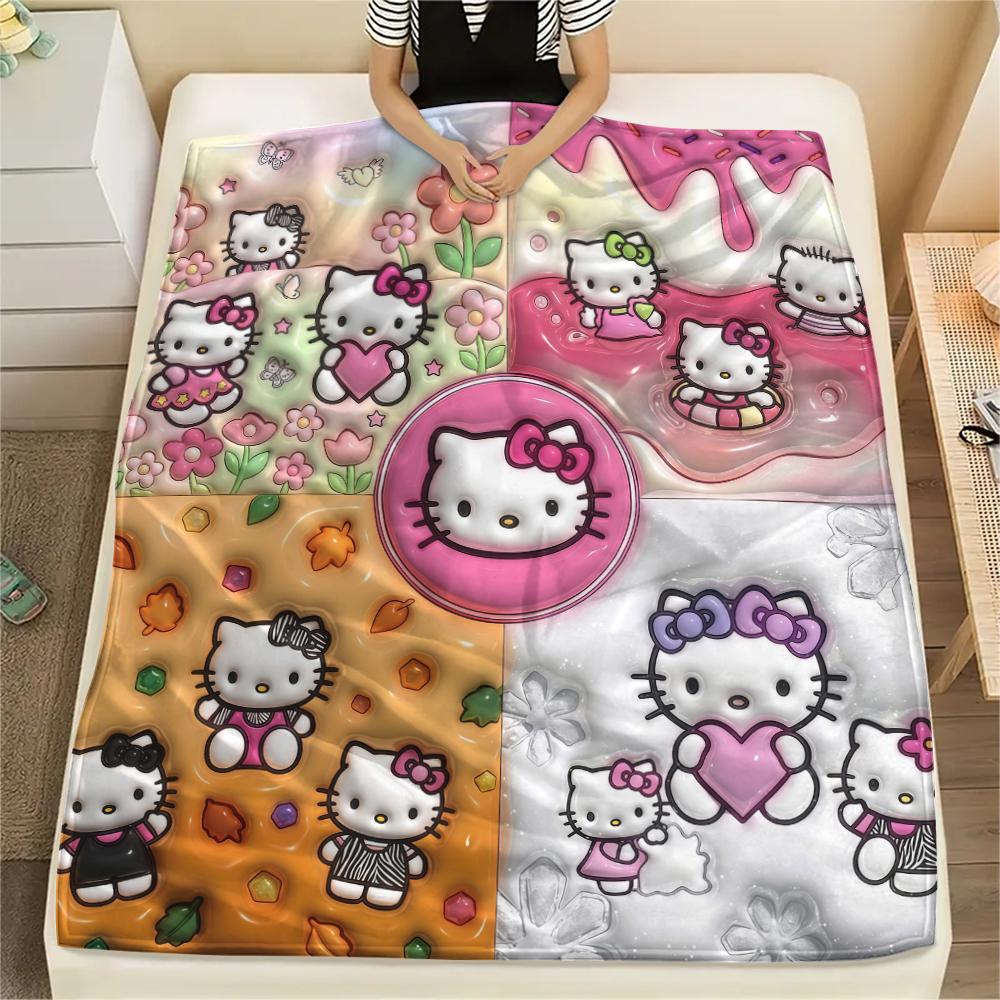 

1 шт. Фланелевое одеяло с милым принтом Hello Kitty, Высокое качество, Для всех сезонов, Декор для дома, Тепло и уют, Идеально для рождественских подарков 80cm x 120cm