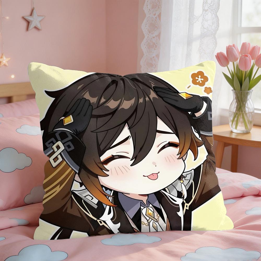 Zhongli Cute Genshin Impact Cushion Cover Square Short Plush Pillow Case Living Room Sofa Home Decor Funda X