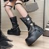 Mode 8,5CM Damen Punk Stiefel PU Leder Retro Mid-calf Klobige Plateau Stiefel Hohe Qualität Lässig Outdoor Sex Schuhe Weibliche Winterstiefel