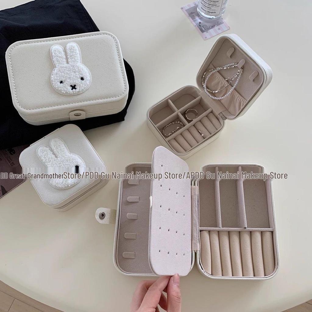 Miffy Rabbit Jewelry Box - Large Capacity Portable Cartoon Storage for Earrings, Rings, and Necklaces.