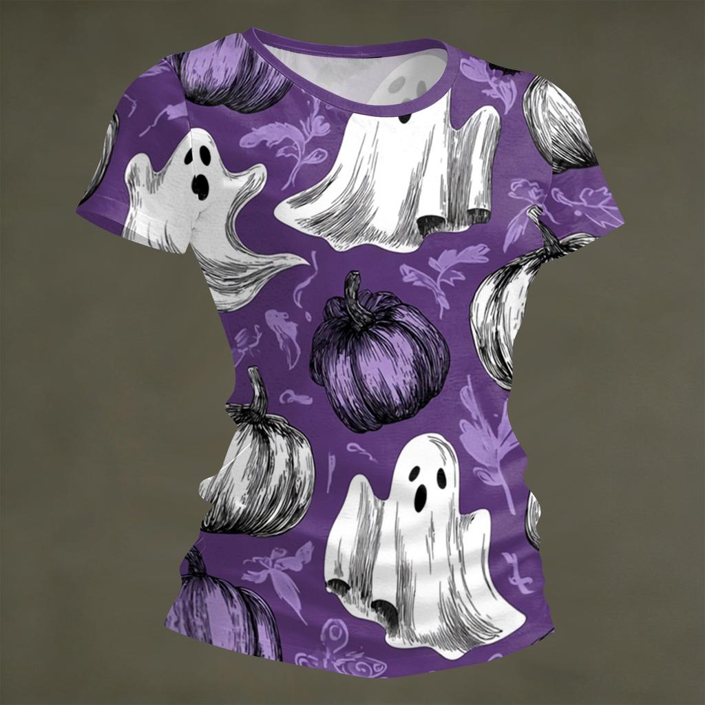 Women's Halloween Print Short Sleeve Neck Loose Fit T-Shirt for Party Casual Wear