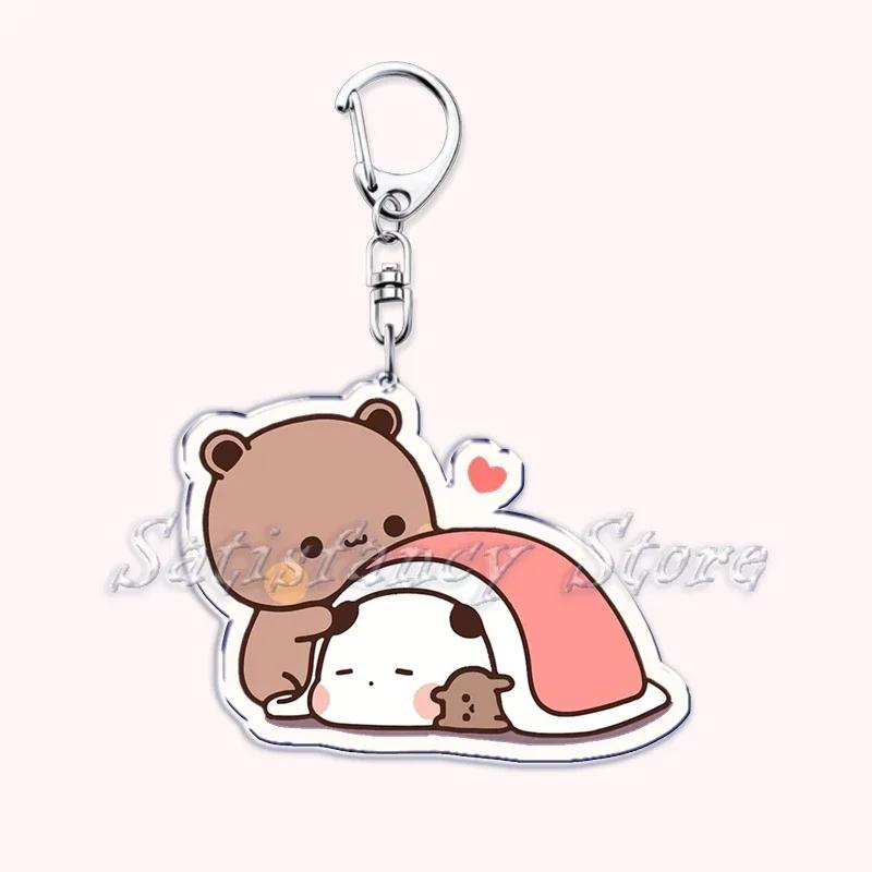 Cute Bubu Dudu Love Keychains Couple Bear Panda Acrylic Keyring for Accessories Bag Pendant Key Chain Jewelry Fans Lovers Gifts