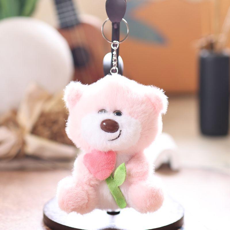Cute Tulip Bear Plush Keychain Cartoon Stuffed Doll Toy Lovely Plush Keyring Backpack Pendant Birthday Christmas Gifts