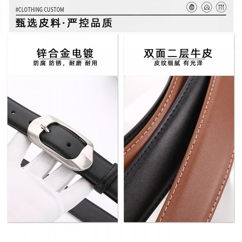 Womens Genuine Leather Belt With Zinc Alloy Buckle Slim 2.8cm Width Adjustable 100-110cm Versatile Casual Office Chic