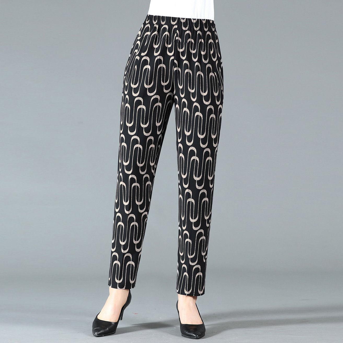 

Летние укороченные брюки для женщин среднего и пожилого возраста. Эластичные брюки свободного покроя с высокой талией. Цветочные брюки для женщин среднего возраста. 4XL