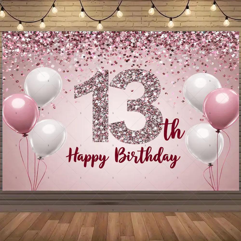 13. Geburtstag Party Dekoration Hintergrund Überraschung Bunter Glitzer Ballon Kindergeschenk Banner Familienfotografie Requisiten Hintergrund