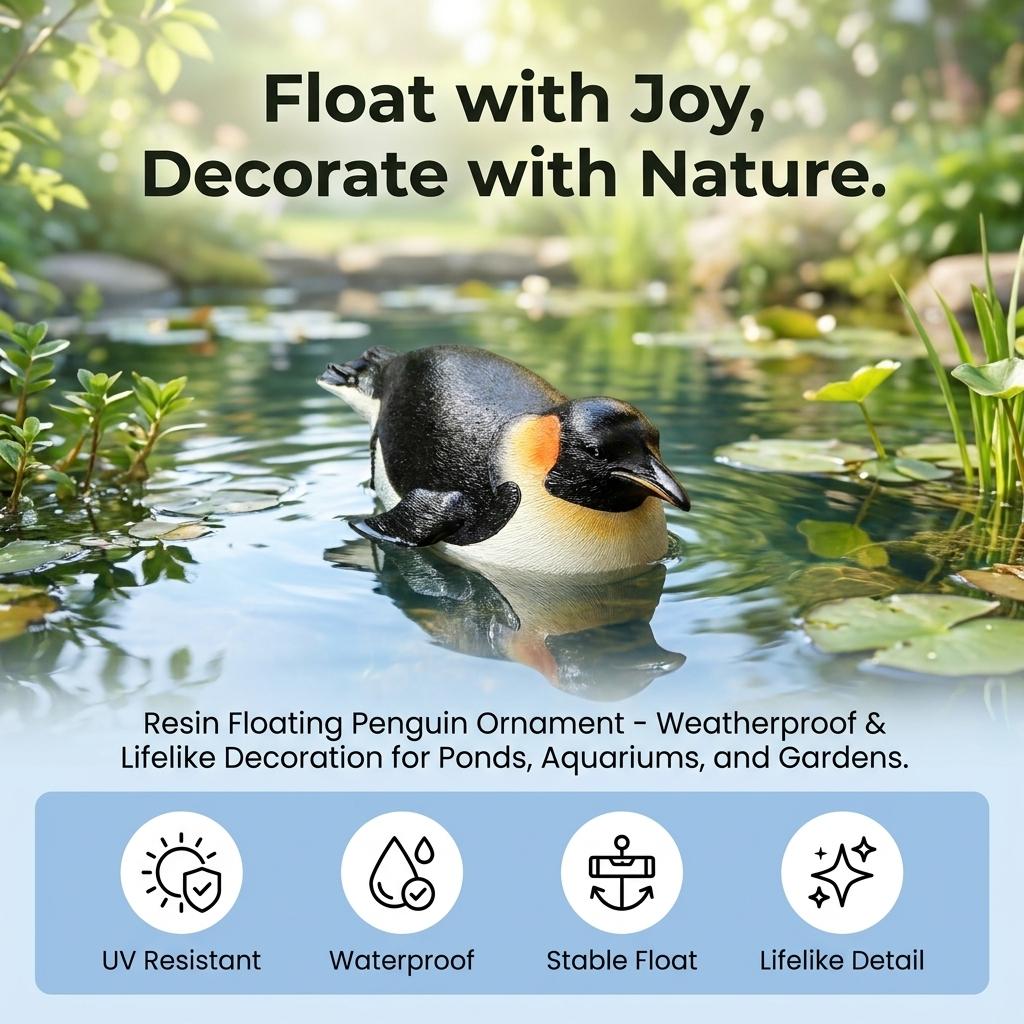 Resin Floating Penguin Ornament For Outdoor Garden Pond Aquarium Decoration Waterproof UV Resistant