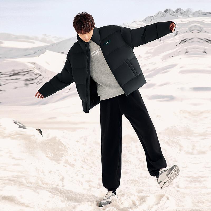 Anta Life Series Solid Color Stand Collar Zipper Short Snow Shell Down Jacket Unisex jackets Basic-Black 952348906-4