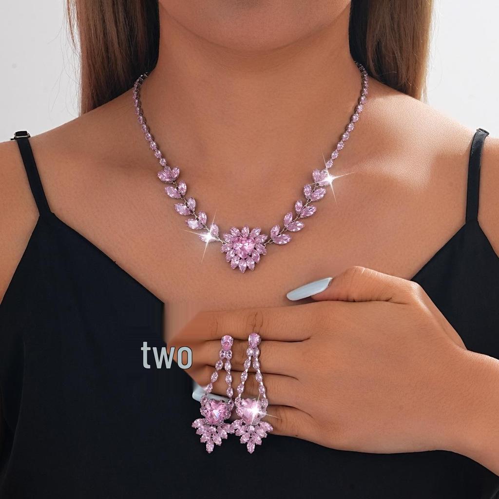 European-American Rhinestone Teardrop Necklace & Earring Set: Korean-Style Bridal Temperament Collarbone Chain Jewelry for Women