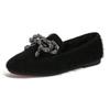 Fashion Crystal Bowknot Women fur flats winter warm plush cotton loafers female square toe beads strings mink fur moccasins big size 42