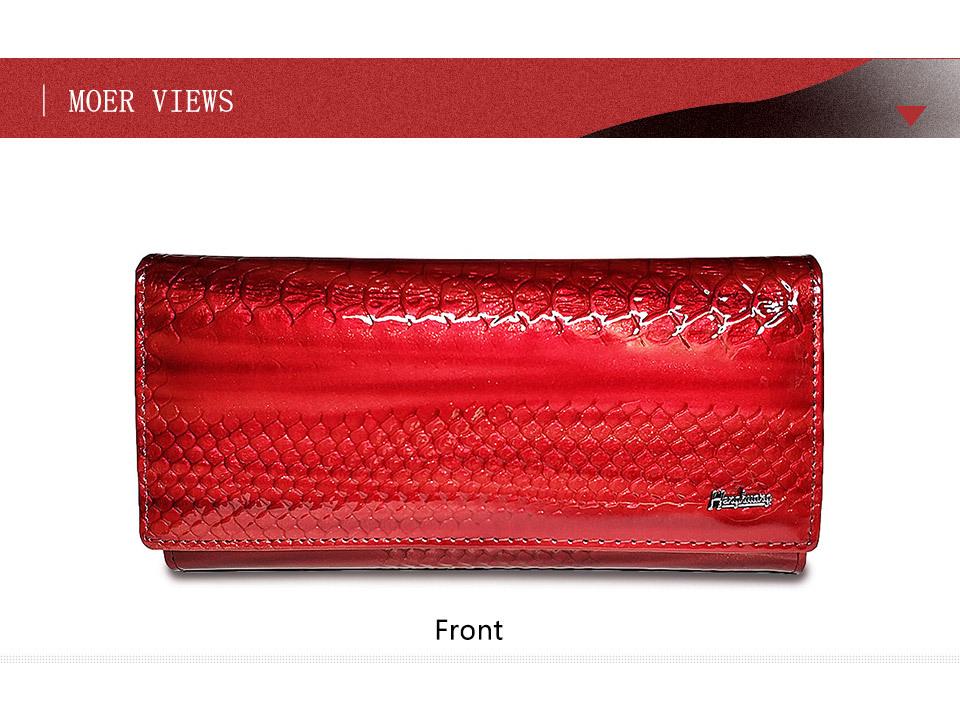 Women's Crocodile Pattern Genuine Leather Wallet: Patent Design, Multi-Card Slots, Large Capacity Coin Purse with Snap Button.