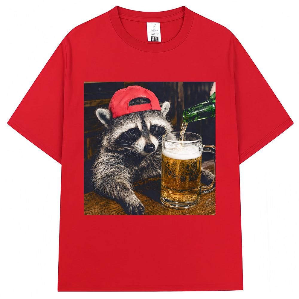 Funny Raccoon Beer Graphic T Shirts Unisex Vintage Fashion Short Sleeve Oversi Casual Summer Tshirts Streetwear