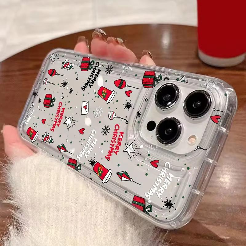 Christmas Pattern Print Clear Phone Case for Samsung S25 S24 S23 S22 S21 S20 Note20 FE Ultra Plus 5G Shockproof Bumper Cover