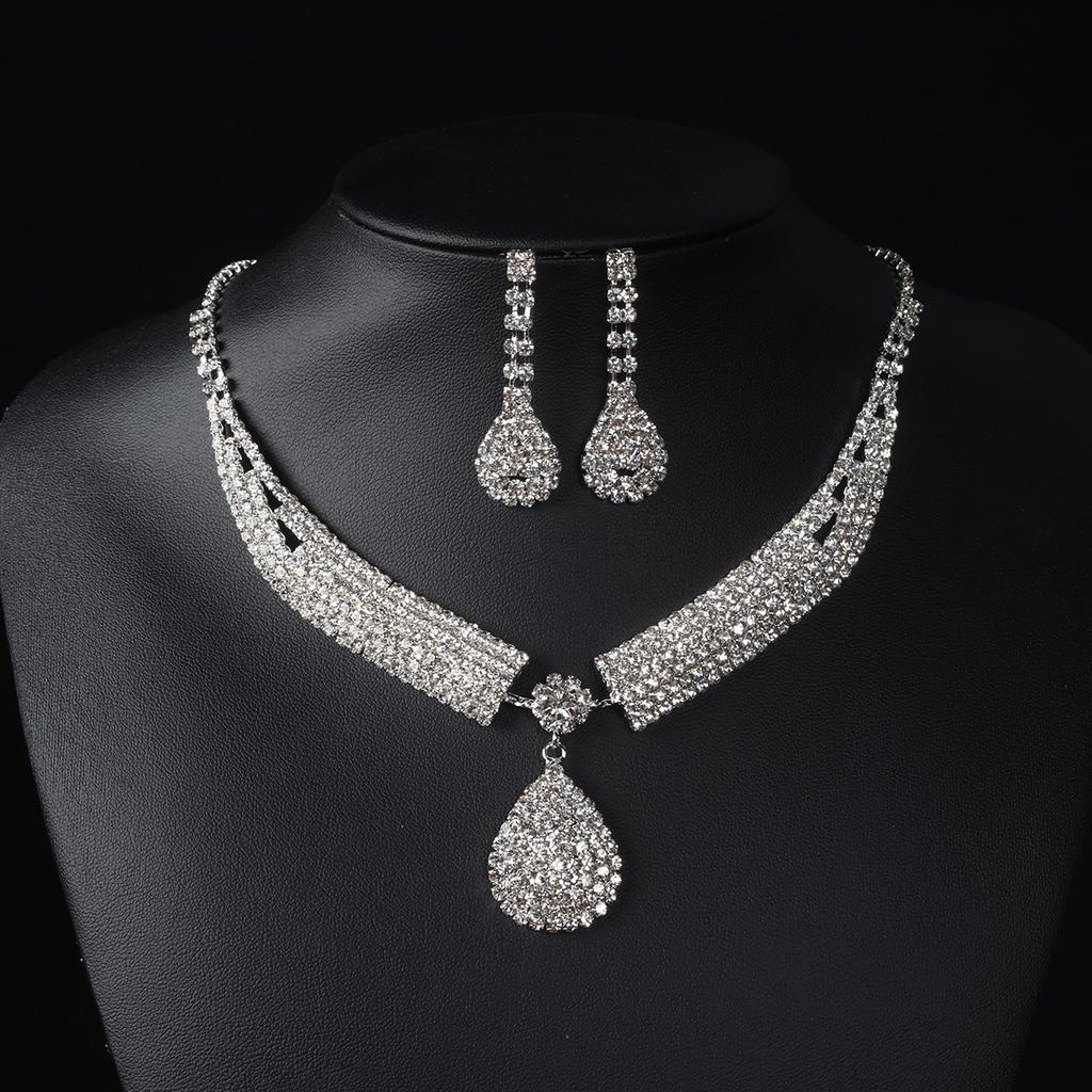 New Fashion Sparkling Diamond Pearl Elegant Luxury Bridal Set Accessories Necklace Earrings Two-piece Set N1811