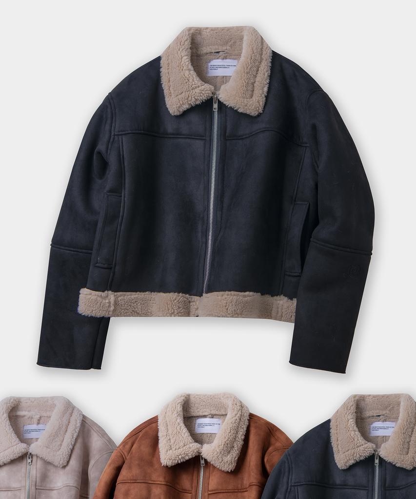 Place Studio Vintage Washed Minimal Suede Shearling Jacket_3 Colors