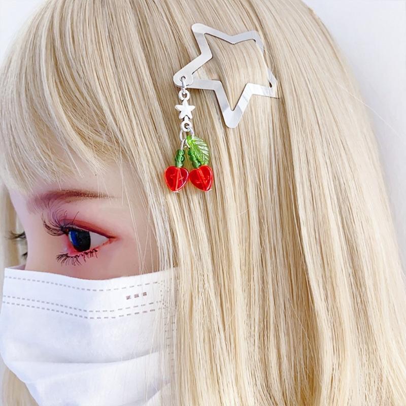 Star Pearl Hair Slides Y2k Style Bangs Hairclip Vintage Fringe Chain Hair Accessory Versatile Cherry Hairpin Jewelry