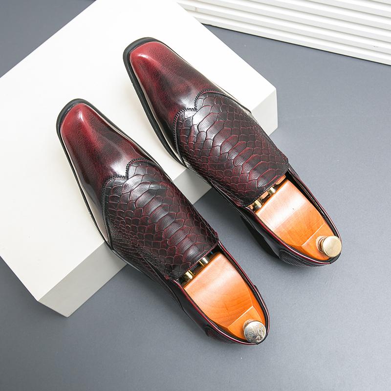 Fashion Luxury Brand Men Leather Shoes Slip-On Black Crocodile Mens Dress Shoes Print Woven Pattern Loafers Wedding Office Shoes For Men