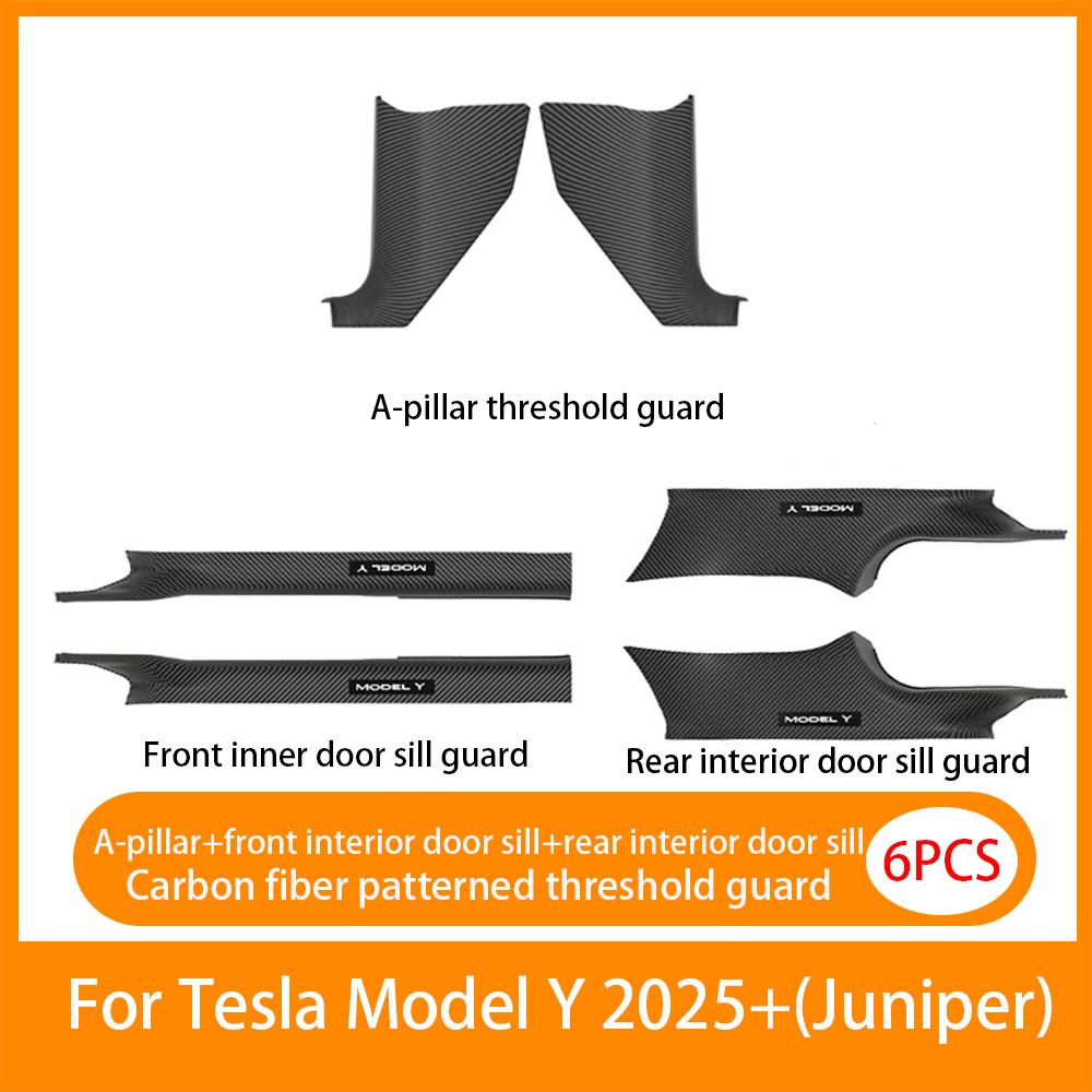 2/4/8PCS Front Rear Door Sill Protector Cover For Tesla Model 3/Y  Carbon Fiber Anti Kick ABS Pedal Guards Inner Strip Threshold