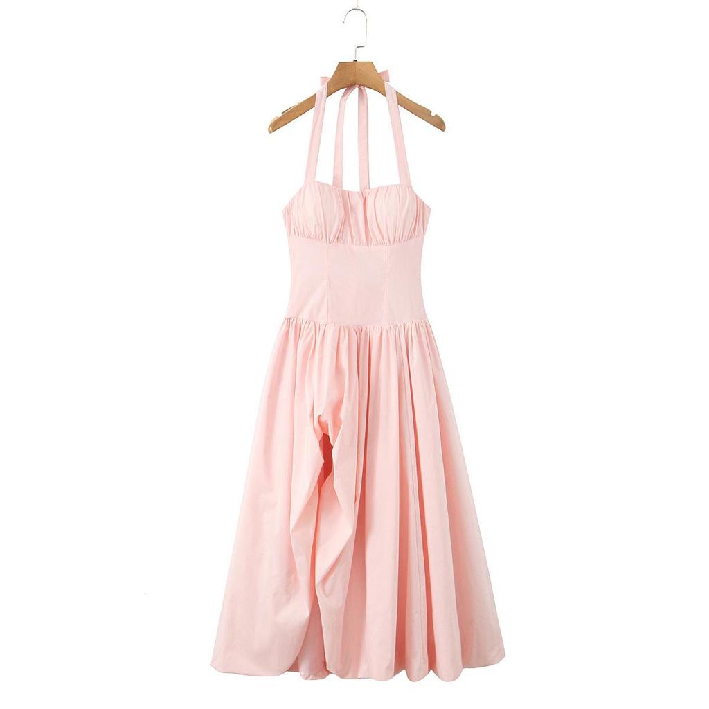 2025 European Autumn Women's Waist-Cinching Halter Neck Slimming Princess Dress