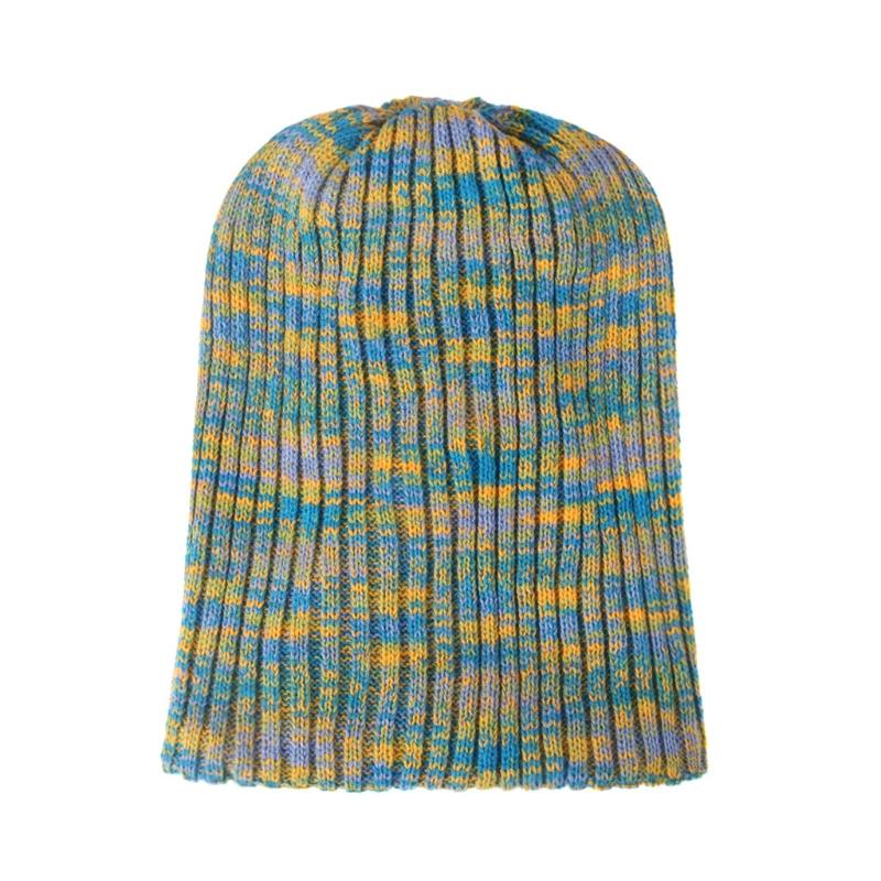 Striped Wool Hat Mixed Color Knitted Hat Ear Protect Warmth Thicken Autumn Winter for Boys Girls Xmas Halloween New Year