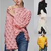 New Hollow 3D Feather Loose Knit Crewneck Bell Sleeve Sweater for Women Outerwear