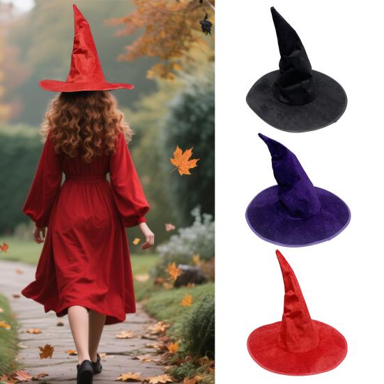 Velvet Witch Hat Sharp Corner Design Iron Wire Brim Role-Playing Themed Party Hat Halloween Costume Accessories