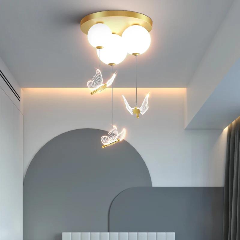 Simple And Modern Bedroom Lamp With Ball Butterfly Warm and Romantic Ceiling Lamp For Children's Room Pendant Light Indoor Light