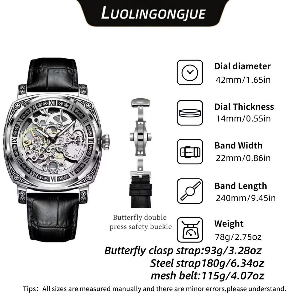 Herren Skelett Automatische Mechanische Uhr, Geprägtes Edelstahl