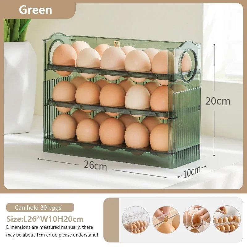 

Egg Storage Box Refrigerator Organizer Automatic Flipping Container Fresh-keeping Box Tray Dispenser Kitchen Storage Box