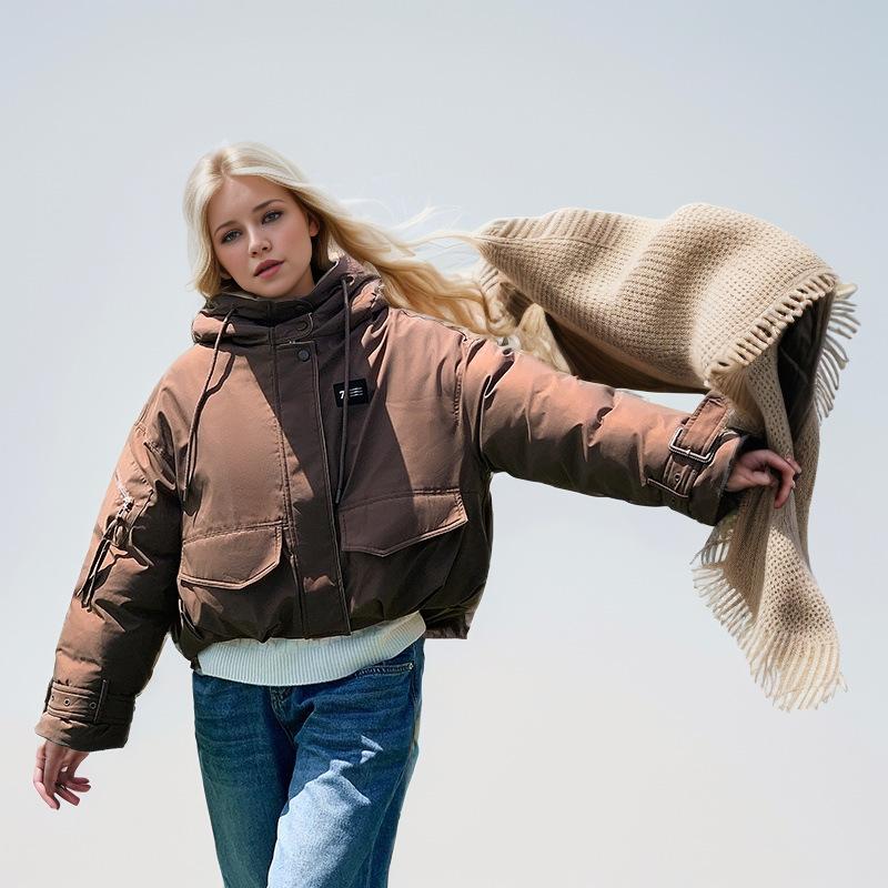2024 зимняя женская короткая хлопковая куртка женская однотонная теплая утепленная парка — фото 3