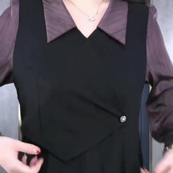 2025 Influencer Style Long Sleeve Turn-Down Collar Dress for Plus Size Women