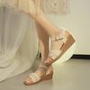 2025 New Summer Simple Mid-heel Wedge Heel Exquisite Rhinestone One-word Buckle Comfortable Casual Sandals Women's Shoes