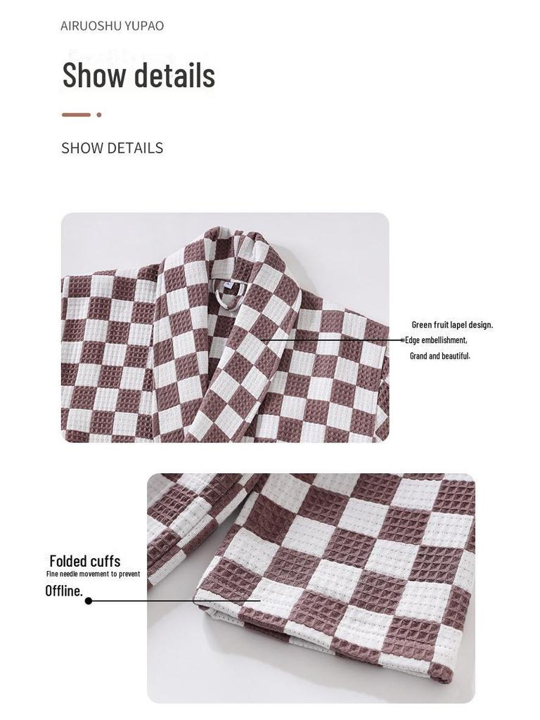 Doppellagiger Unisex-Bademantel mit Waffelmuster – dickes, saugfähiges Schachbrettdesign für Herbst und Winter.